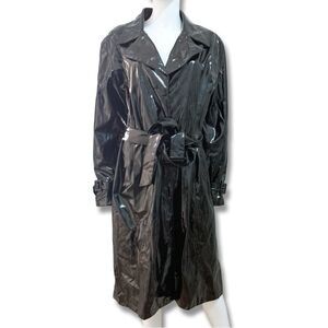 Venezia Woman's Black Solid Long Sleeve Belted Trench Coat Size 26/28